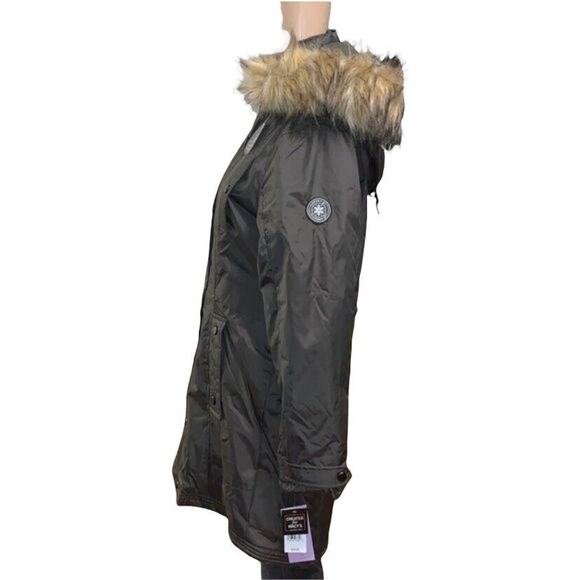 Madden Girl Womens Coat Jacket Parka Long Hooded Faux Fur Trim Green Small - Picture 6 of 12